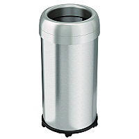 HLS Commercial Open Top Trash Can with Wheels, Round, 16 gal, Plastic/Stainless Steel, Silver (HLS16STRM)
