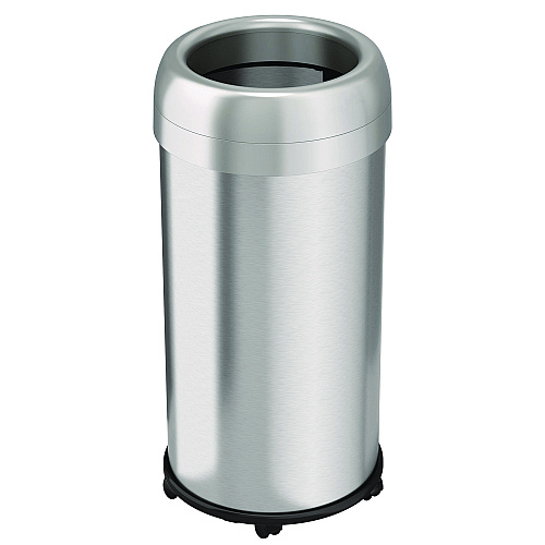 HLS Commercial Open Top Trash Can with Wheels, Round, 16 gal, Plastic/Stainless Steel, Silver (HLS16STRM)