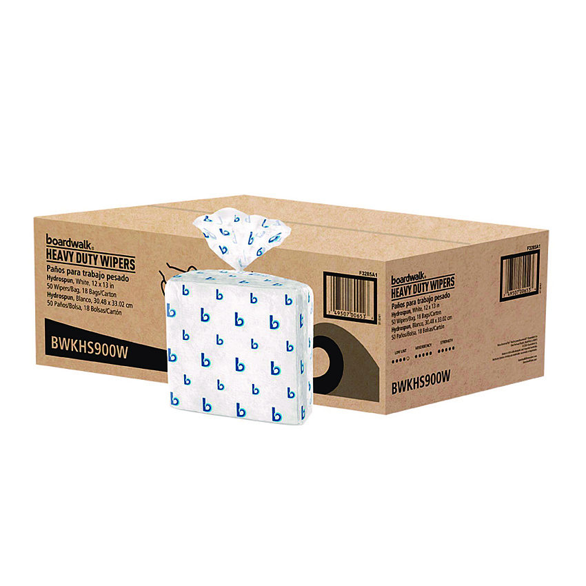 Boardwalk Hydrospun Wipers, 1-Ply, 12 x 13, White, 50/Bag, 18 Bags/Carton (BWKHS900W)