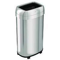 HLS Commercial Open Top Trash Can with Wheels, Oval, 16 gal, Plastic/Stainless Steel, Silver (HLS16STVM)