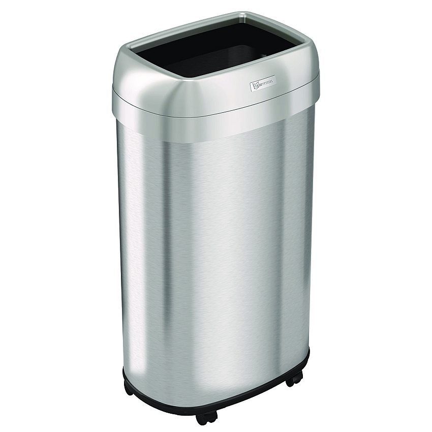 HLS Commercial Open Top Trash Can with Wheels, Oval, 16 gal, Plastic/Stainless Steel, Silver (HLS16STVM)