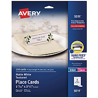 Avery Small Textured Tent Cards, White, 3.75 x 1.44, 6 Cards/Sheet, 25 Sheets/Pack (5011)