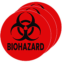 HLS Commercial Vinyl Decals, Biohazard, 4" Diameter, Red/Black, 3/Pack (HLSKERHAZ3)