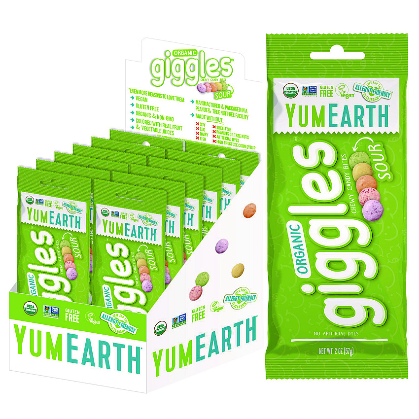 YumEarth Organic Sour Giggles, Assorted Flavors, 2 oz Bag, 12/Carton (22002290)