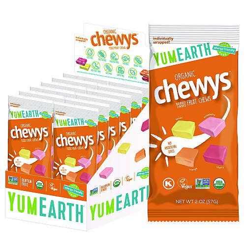 YumEarth Organic Chewys, Assorted Flavors, 2 oz Bag, 12/Carton (22002291)