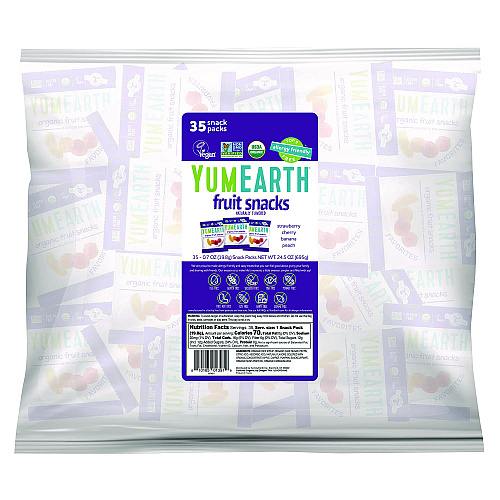 YumEarth Organic Fruit Pack Snacks, Assorted Flavors, 0.7 oz Bag, 35/Carton (22002293)