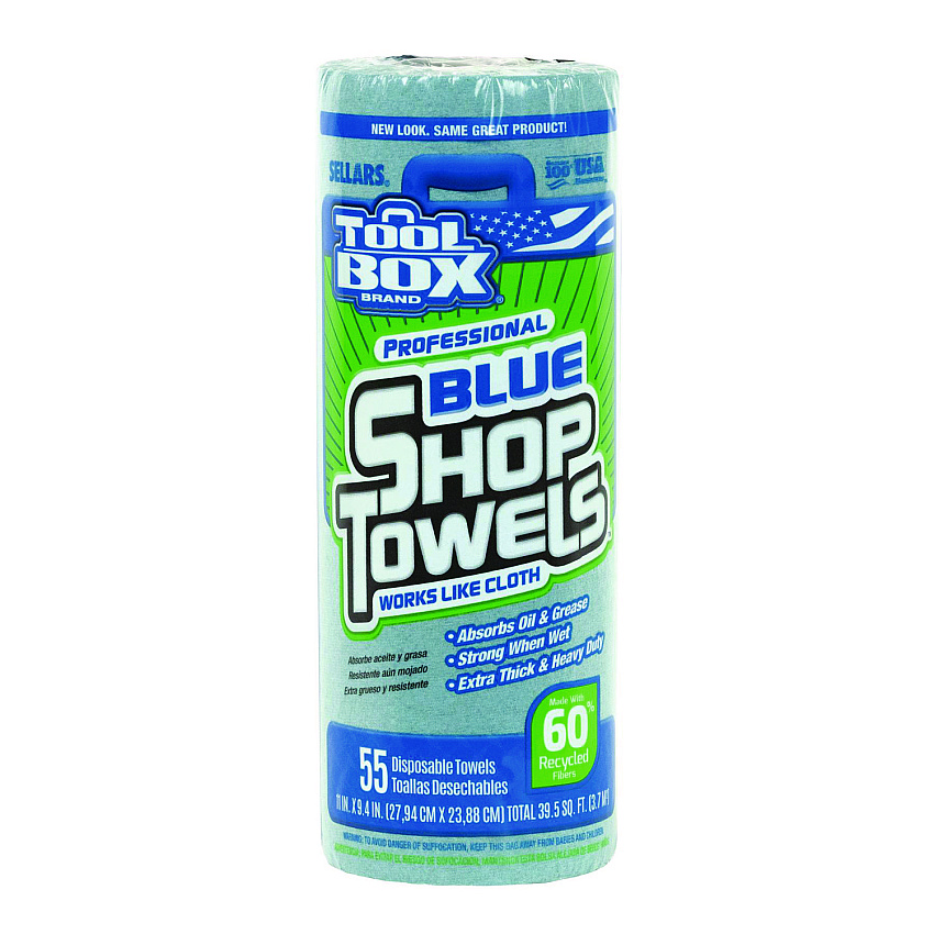 Sellars Absorbent Materials TOOLBOX Blue Shop Towels, 1-Ply, 11 x 9.4, Blue, 55 Sheets/Roll, 30 Rolls/Carton (54400)