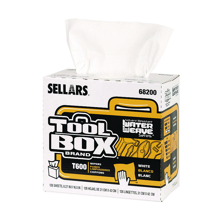 Sellars Absorbent Materials TOOLBOX WaterWeave T600 Wipers, 1-Ply, 8.27 x, 16.5, White, 126 Sheets/Box, 10 Boxes/Carton (68200)