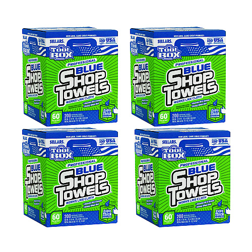 Sellars Absorbent Materials TOOLBOX Blue Shop Towels, 1-Ply, 10 x 12, Blue, 200 Sheets/Box, 4 Boxes/Carton (55202)