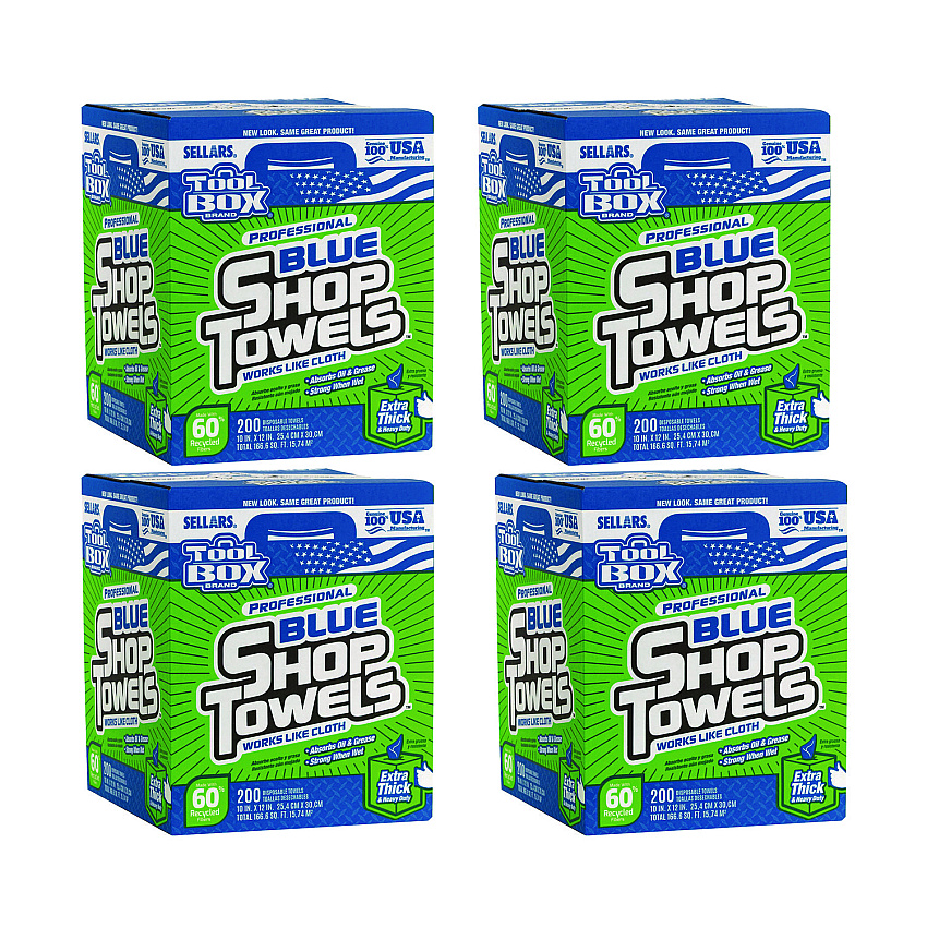 Sellars Absorbent Materials TOOLBOX Blue Shop Towels, 1-Ply, 10 x 12, Blue, 200 Sheets/Box, 4 Boxes/Carton (55202)