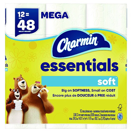 Charmin&reg; Essentials Soft Standard Toilet Paper, 2-Ply, 330 Sheets, 12 Rolls (03154)