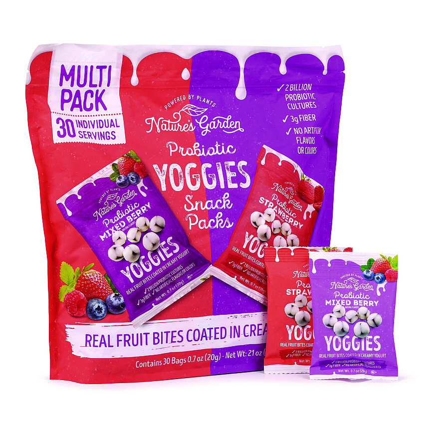 Nature's Garden Probiotic Yoggies Variety Snack Pack, Assorted Flavors, 0.7 oz Bag, 30/Carton (22002303)