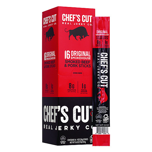 Chefs Cut Real Jerky Original Smokehouse Beef & Pork Meat Stick, 1 oz Individually Wrapped, 16/Carton (22002354)