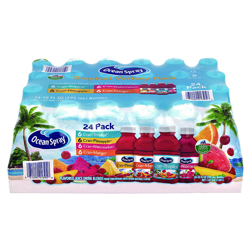 Ocean Spray Tropical Variety Pack, Assorted Flavors, 10 oz Bottle, 24/Carton (22002377)