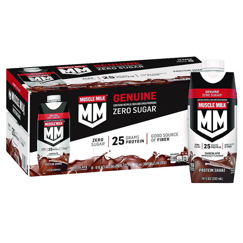 Muscle Milk Genuine Chocolate Protein Shake, 11 oz Carton, 18/Carton (22002378)