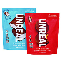 UNREAL Dark Chocolate Coconut Minis and PB Cups Variety, 11.1 oz Bag (Dk Chocolate Coconut), 10.05 oz Bag (Dk Chocolate PB), 2/CT (60003006)