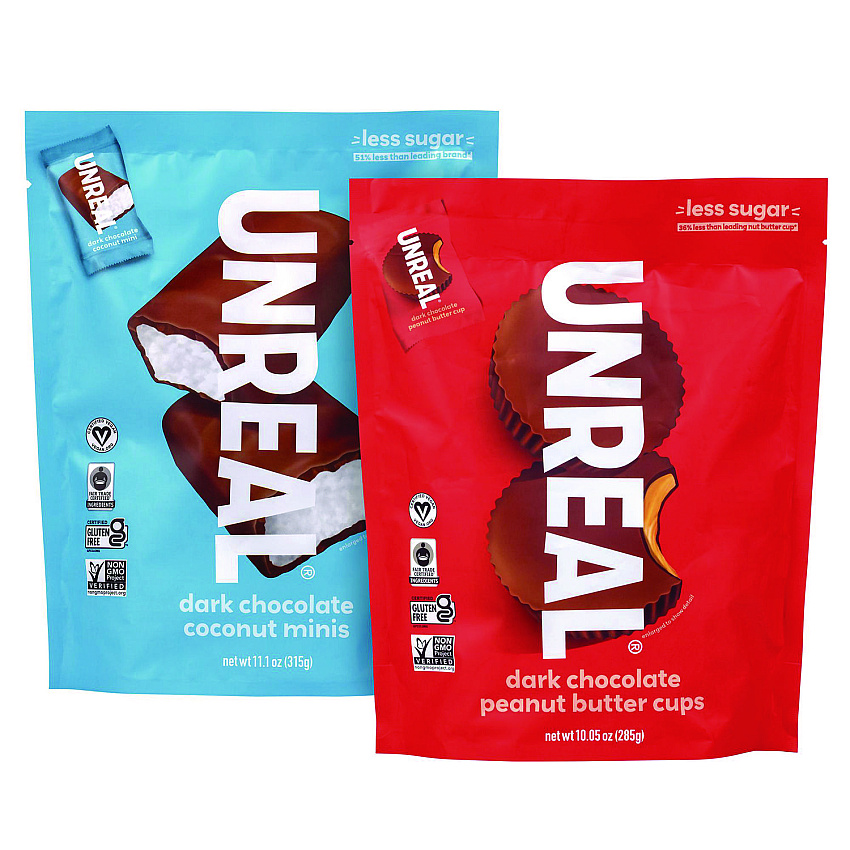 UNREAL Dark Chocolate Coconut Minis and PB Cups Variety, 11.1 oz Bag (Dk Chocolate Coconut), 10.05 oz Bag (Dk Chocolate PB), 2/CT (60003006)