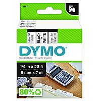 DYMO D1 High-Performance Polyester Removable Label Tape, 0.25" x 23 ft, Black on White (43613)
