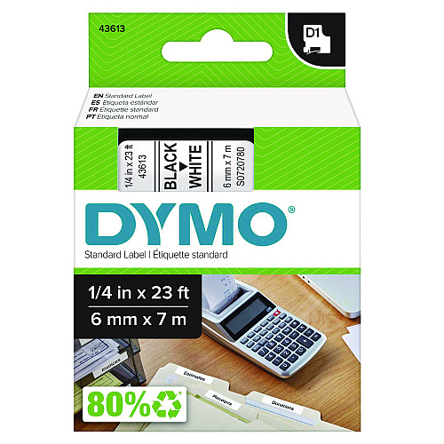 DYMO D1 High-Performance Polyester Removable Label Tape, 0.25" x 23 ft, Black on White (43613)