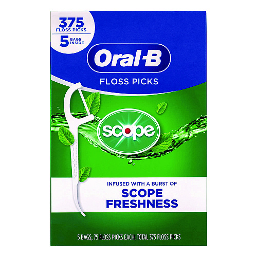 Oral-B Burst of Scope Floss Picks, Fresh Mint, 75 Picks/Bag, 5 Bags/Carton (22002395)