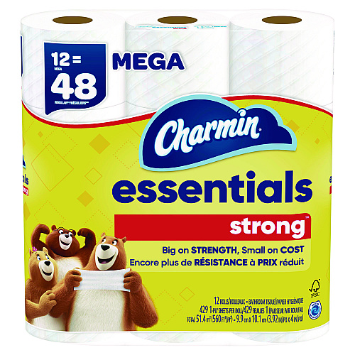 Charmin&reg; Essentials Strong Standard Toilet Paper, 1-ply, 429 Sheets, 48 Rolls (03156)