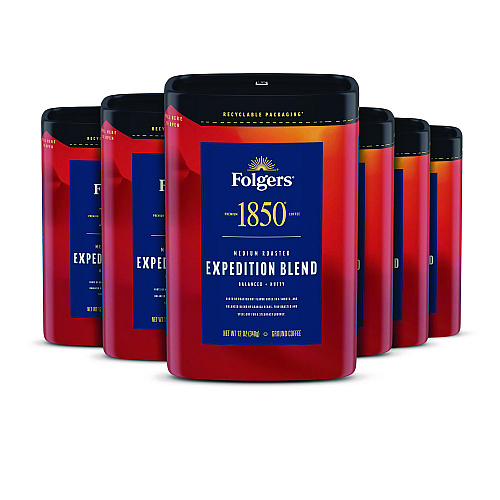 1850 Coffee, Expedition Blend, Ground, 12 oz Canister, 6/Carton (93312)