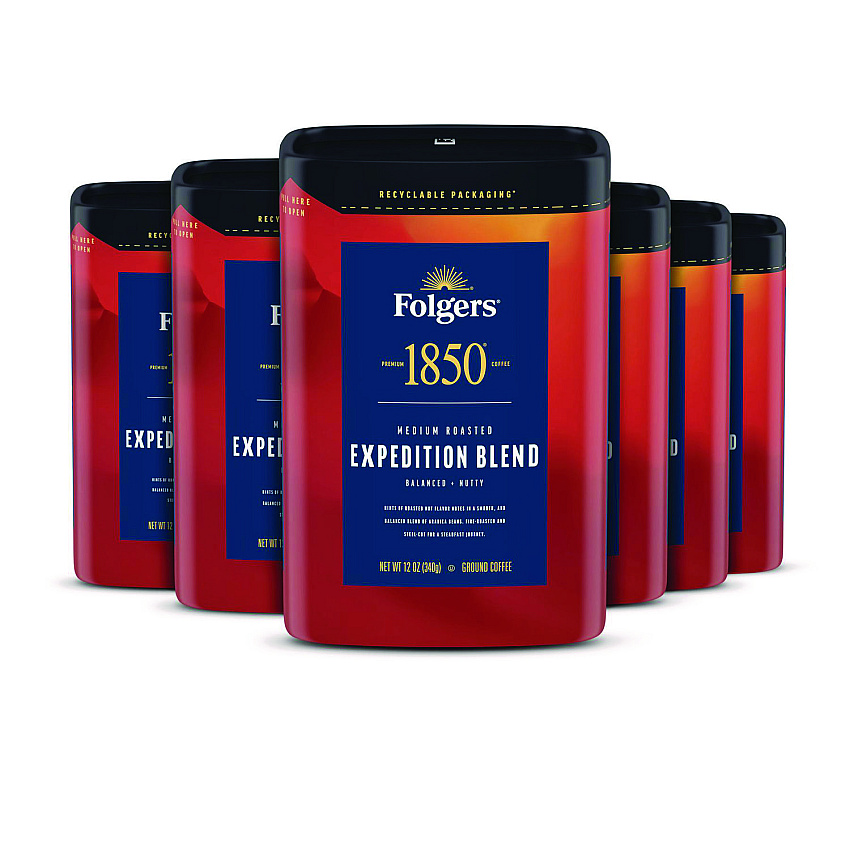 1850 Coffee, Expedition Blend, Ground, 12 oz Canister, 6/Carton (93312)