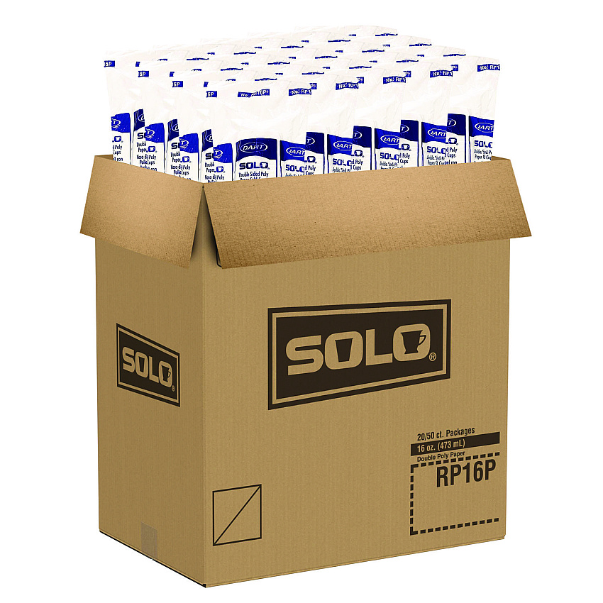SOLO Double Sided Poly (DSP) Paper Cold Cups, 16 oz, White, 50 Cups/Sleeve, 20 Sleeves/Carton (RP16P2050)