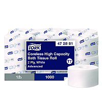 Tork&reg; Advanced Coreless High Capacity Toilet Paper, 2-Ply, White, 1,000 Sheets/Roll, 12 Rolls/Carton (472881)
