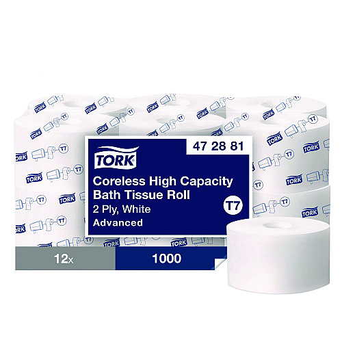 Tork&reg; Advanced Coreless High Capacity Toilet Paper, 2-Ply, White, 1,000 Sheets/Roll, 12 Rolls/Carton (472881)