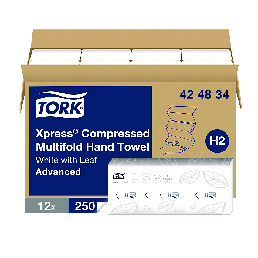 Tork&reg; Xpress Compressed Multifold Hand Towels, 1-Ply, White, 3000 Towels (424834)