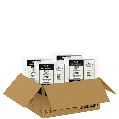 Dart Compostable Fiber Dinnerware, ProPlanet Seal, Plate, 3-Compartment Plate, 9" dia, Natural, 500/Carton (9FBRP3)
