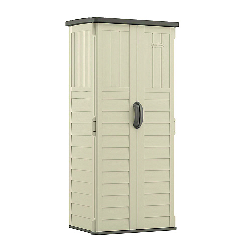 Suncast Commercial Vertical Storage Shed, 22 cu ft, 2 ft 8.25" x 2 ft 1.5" x 6 ft, Vanilla/Stoney (BMS1250)