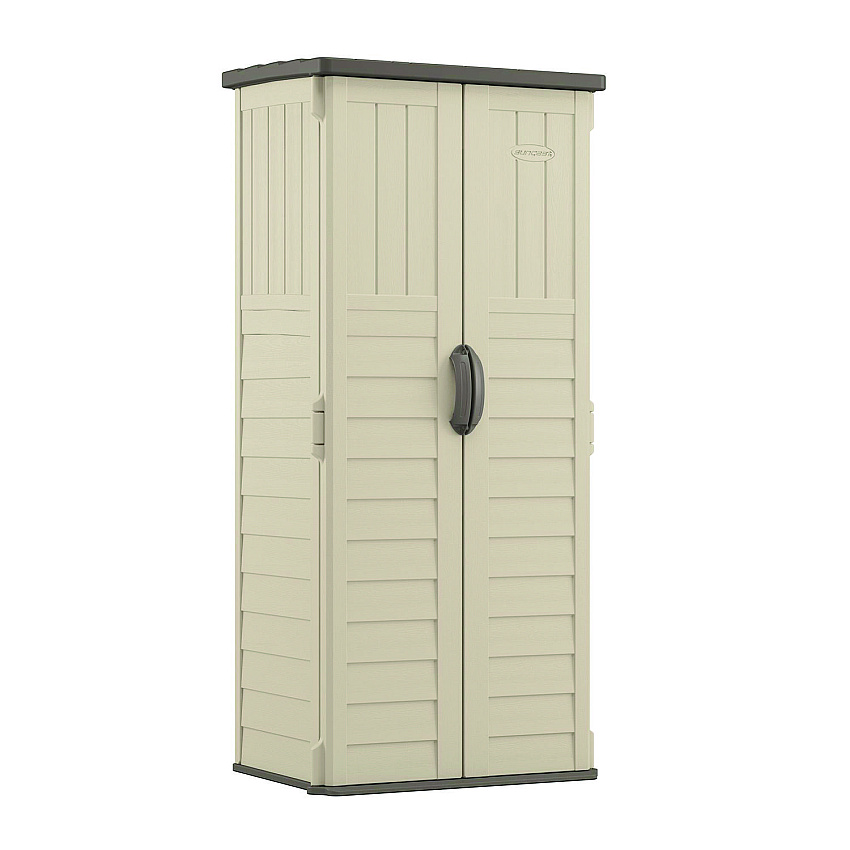 Suncast Commercial Vertical Storage Shed, 22 cu ft, 2 ft 8.25" x 2 ft 1.5" x 6 ft, Vanilla/Stoney (BMS1250)