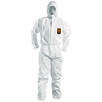 KleenGuard A50 Breathable Splash and Particle Protection Overalls, Zip Front, Hood, Elastic Wrists/Ankles, White, 2X-Large, 25/Carton (51928)