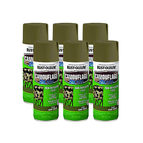 Camouflage Spray Paint, Flat Army Green, 12 Oz Aerosol Can, 6/carton