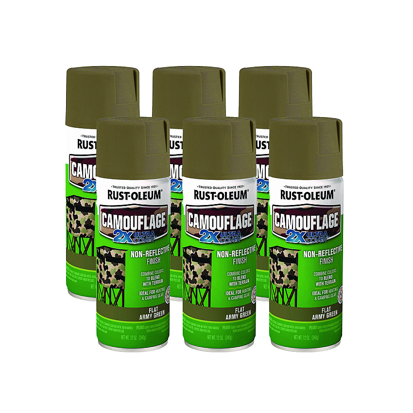 Camouflage Spray Paint, Flat Army Green, 12 Oz Aerosol Can, 6/carton