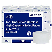 Tork&reg; OptiServe High-Capacity Coreless Toilet Paper, 2-Ply, White, 1,500 Sheets, 18 Rolls/Carton (472887)