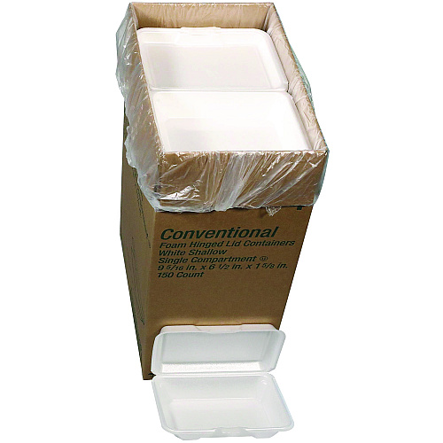 Pactiv Conventional Foam Hinged Lid Container, Shallow, 9 x 6.5 x 1.6, White, 150/Carton (YTH102060000)