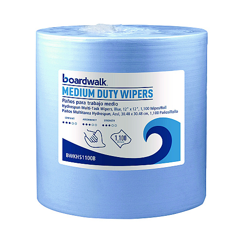 Boardwalk Hydrospun Wipers, Medium Duty, 12 x 12, Blue, 1,100/Roll (BWKHS1100B)