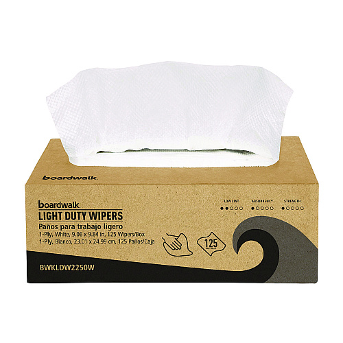 Boardwalk One-Ply Paper Wipers, 9.84 x 9.06, White, 125 Wipers/Box, 18 Boxes/Carton (BWKLDW2250W)