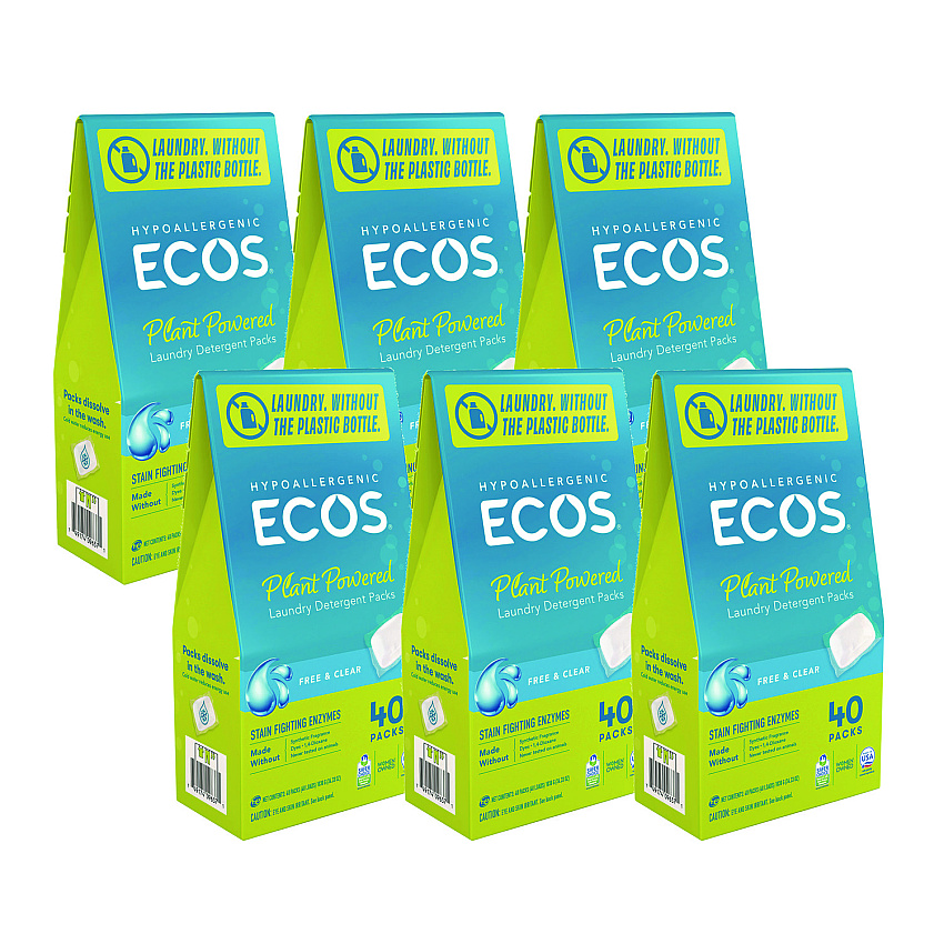 ECOS PRO Laundry Detergent Packs, Free and Clear, 40 Pods/Pack, 6 Packs/Carton (963706CT)