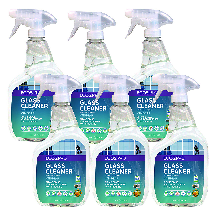 ECOS PRO Glass Cleaner, Vinegar Scent, 32 oz Spray Bottle, 6/Carton (PL93006CT)