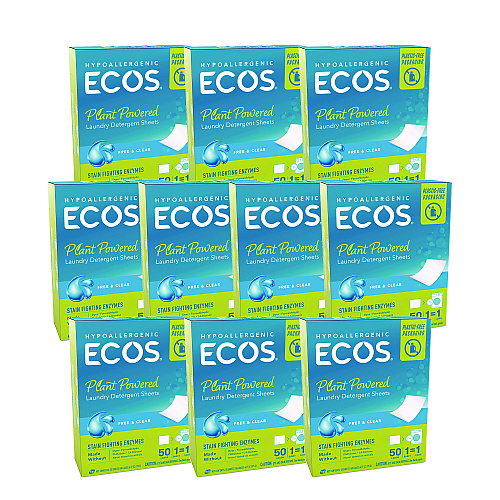 ECOS PRO Liquidless Laundry Detergent Sheets, Free and Clear, 50 Sheets/Pack, 10 Packs/Carton (953710CT)