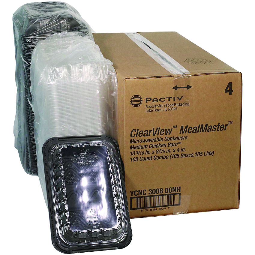 Pactiv ClearView MealMaster Chicken Barn, 13.3 x 8.4 x 4, Black/Clear, 105/Carton (YCNC300800NH)