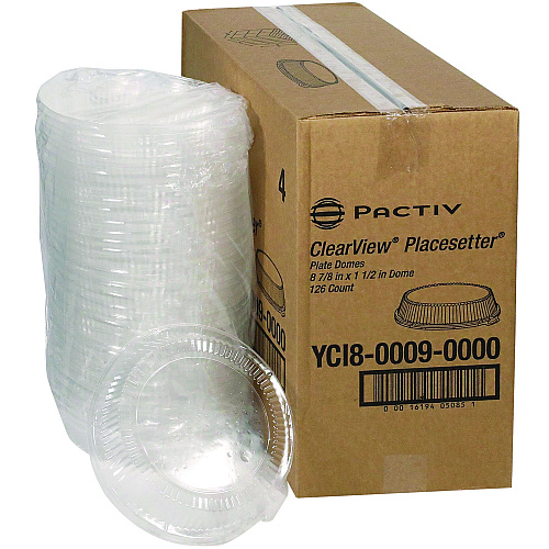 Pactiv ClearView Dome-Style Lid with Tabs, 8.75" Diameter x 0.8" h, Clear, 126/Carton (YCI800090000)