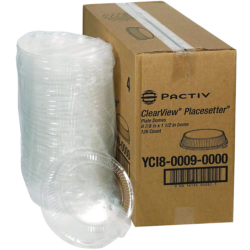 Pactiv ClearView Dome-Style Lid with Tabs, 8.75" Diameter x 0.8" h, Clear, 126/Carton (YCI800090000)