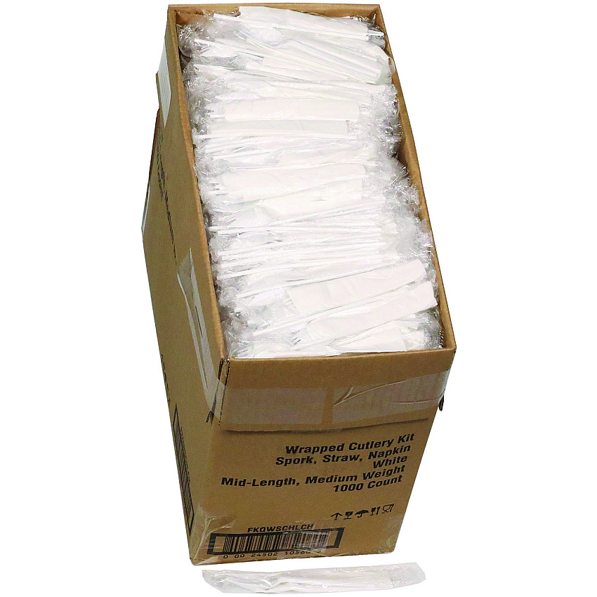Pactiv Fieldware Cutlery Kit, Mediumweight, Napkin/Spork/Straw, Plastic, White, 1,000/Carton (FKQWSCHLCH)