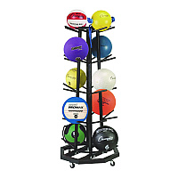 Champion Sports Deluxe Five-Row Mobile Medicine Ball Rack, Metal, 198 lb Capacity, 25