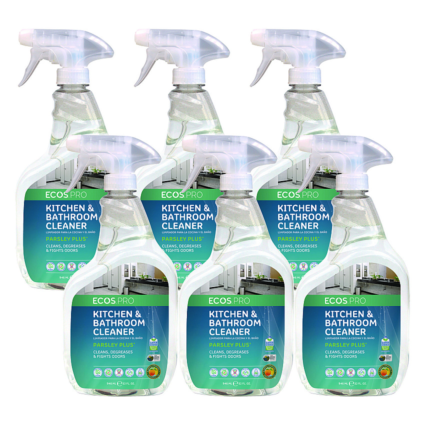 ECOS PRO Parsley Plus All-Purpose Kitchen and Bathroom Cleaner, Parsely Scent, 32 oz Spray Bottle, 6/Carton (PL97466CT)